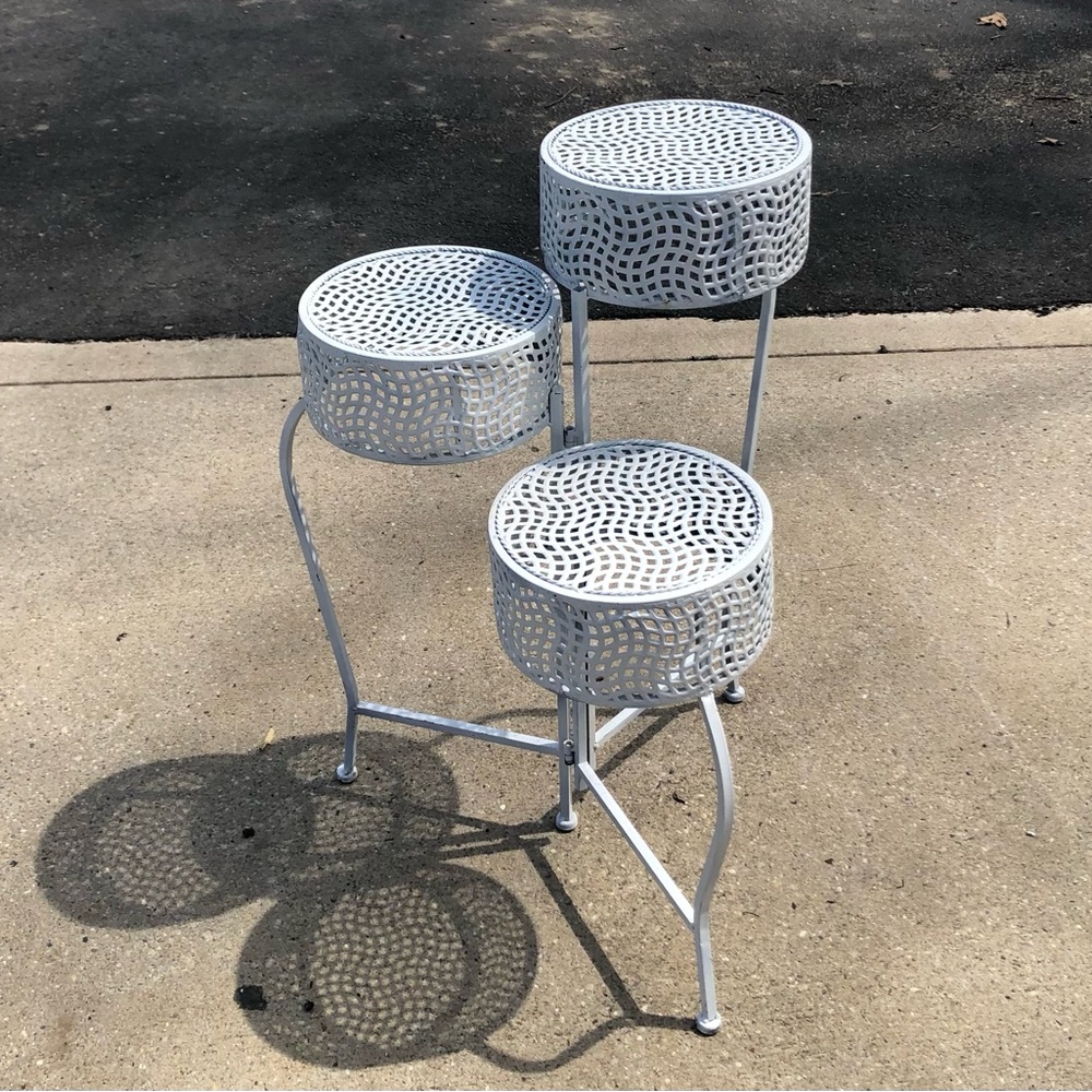 Vintage Three-Tier Metal Plant Stand in White